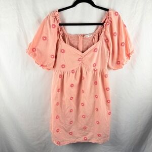 &Merci Pink Babydoll Cotton Dress Large Puff Sleeve Ditzy Floral Y2K Coquette